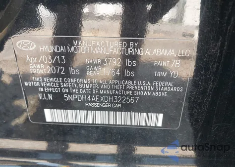 2013 Hyundai Elantra Gls from USA, damaged, VIN 5NPDH4AEXDH322567